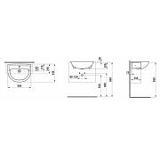 Umyvadlo Laufen Pro 56x44 cm otvor pro baterii uprostřed H8129510001041. Technický nákres 