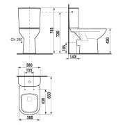 WC kombi komplet Jika Deep zadní odpad H8266160002811. Technický nákres (zadní odpad) 