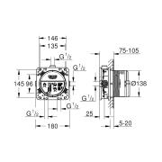 Podomítkové těleso Grohe Rapido SmartBox bez baterie 35600000. Technický nákres&nbsp;
