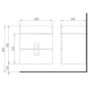 Koupelnová skříňka pod umyvadlo Kolo Twins 60x46x57 cm grafit stříbrný 89493000. Technický nákres&nbsp;