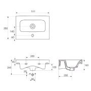Koupelnová skříňka s umyvadlem Cersanit Dormo 50x34,5x63 cm bílá lesk SIKONCMO006BL. Technický nákres 1&nbsp;