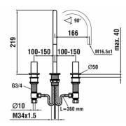Umyvadlová baterie Laufen KARTELL BY LAUFEN bez výpusti chrom H3123330042201. technický nákres
