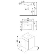 Koupelnová skříňka s umyvadlem Jika Cube 45x43x62,2 cm bílá H4536211763001. Technický nákres 