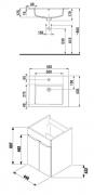 Koupelnová skříňka s umyvadlem Jika Cube 45x43x62,2 cm bílá H4536211763001 (Technický nákres)