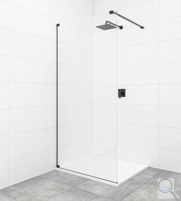 Sprchová zástěna Walk-In s panty a zavětrováním SAT Walk-in. sestava v kombinaci s černou