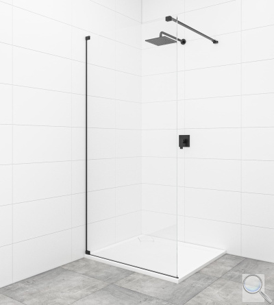 Sprchová zástěna Walk-In s panty a zavětrováním SAT Walk-in. sestava v kombinaci s černou