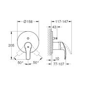 Sprchová baterie Grohe Eurosmart bez podomítkového tělesa chrom 24043002. Technický nákres 