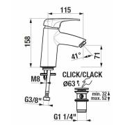 Umyvadlová baterie Jika Deep s výpustí chrom H3111U80041241. Technický nákres