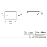 Zápustné umyvadlo Villeroy & Boch Loop & Friends bez otvoru pro baterii 61632001. Technický nákres 