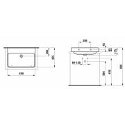 Umyvadlo Laufen Pro S 65x46,5 cm bez otvoru pro baterii H8169640001091. Technický nákres 