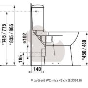 WC kombi, pouze mísa Jika Deep zadní odpad H8236180000001. Technický nákres 1 