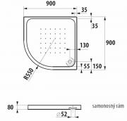 Sprchová vanička čtvrtkruhová Jika 100x80 cm keramika H8522100000001 (technický nákres)