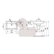 Umyvadlo Ideal Standard Eurovit 65x46 cm otvor pro baterii uprostřed V302801. technický nákres 