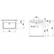 Umyvadlo Laufen Pro S 70x46,5 cm bez otvoru pro baterii H8169674001091. Technický nákres&nbsp;