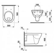 WC závěsné Laufen Pro zadní odpad H8209514000001. Technický nákres