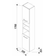 Koupelnová skříňka vysoká Jika Lyra Plus Viva 32x25,1x170 cm bílá H43J3822303001. Technický nákres&nbsp;