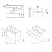 Koupelnová skříňka s umyvadlem Jika Cube 80x43x62,2 cm dub tmavý H4537521763021 (Technický nákres)