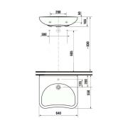Bezbariérové umyvadlo Jika Mio 64x55 cm otvor pro baterii uprostřed H8137140001041. Technický nákres 