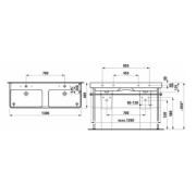Dvojumyvadlo Laufen Pro S 130x46 cm dva otvory pro baterii H8149684001041. technický nákres