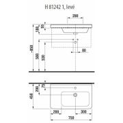 Umyvadlo Jika Cubito 75x45 cm odkládací plocha vlevo H8124211001041. Technický nákres&nbsp;