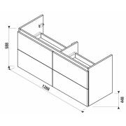 Koupelnová skříňka pod umyvadlo Jika Mio-N 126x44,5x59 cm jasan H40J7184013421. Technický nákres 