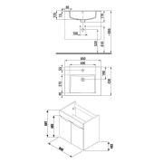 Koupelnová skříňka Jika Cube 65x43x62,2 cm H4536011763001. Technický nákres 