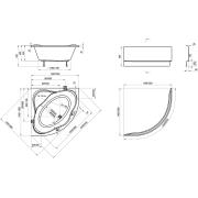 Rohová vana Ravak NewDay 140x140 cm, 150x150 cm. Technický nákres&nbsp;