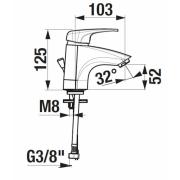 Umyvadlová baterie Jika Deep bez výpusti chrom H3111U10041101. Technický nákres