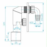 Sifon pračkový podomitkový CR Multi E400CR. Technický nákres&nbsp;