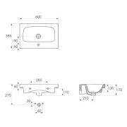Koupelnová skříňka s umyvadlem Cersanit Dormo 60x37,5x62 cm bílá lesk SIKONCMO004BL. Technický nákres 2&nbsp;