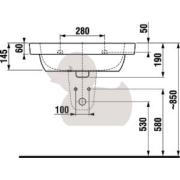 Umyvadlo Jika Deep 60x45 cm otvor pro baterii uprostřed H8126130001041. Technický nákres 2&nbsp;