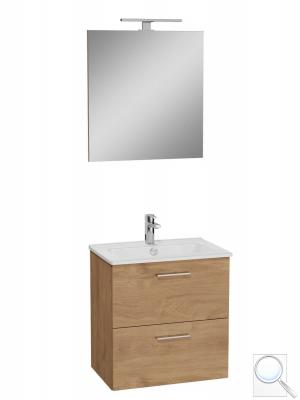Koupelnová sestava s umyvadlem zrcadlem a osvětlením Vitra Mia 59x61x39,5 cm dub MIASET60D 