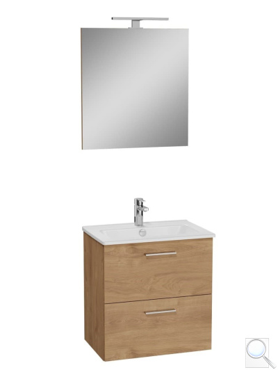 Koupelnová sestava s umyvadlem zrcadlem a osvětlením Vitra Mia 59x61x39,5 cm dub MIASET60D. 