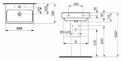 Umyvadlo Laufen Pro 55x38 cm otvor pro baterii uprostřed H8179580001041 (Technický nákres)