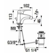 Bidetová baterie Jika Deep s výpustí chrom H3411U10041111. Technický nákres&nbsp;