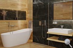Koupelna Argenta Gold Nero. SIKO-mramorova-cerna-drevena-koupelna-s-volne-stojici-vanou-a-walk-in-serie-nero-gold-02