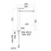 Umyvadlová baterie Paffoni Pavia bez výpusti chrom CA081. Technický nákres&nbsp;