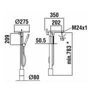 Vanová baterie Laufen KARTELL BY LAUFEN bez podomítkového tělesa chrom H3213310041211. technický nákres