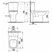 WC kombi komplet Jika Deep spodní odpad H8266170002801. Technický nákres 