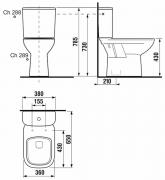 WC kombi komplet Jika Deep spodní odpad H8266170002801 (Technický nákres)