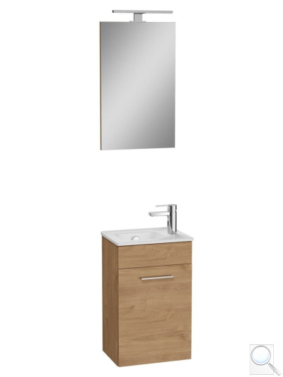 Koupelnová sestava s umyvadlem zrcadlem a osvětlením Vitra Mia 39x61x28 cm dub MIASET40D. 