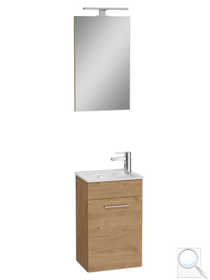 Koupelnová sestava s umyvadlem zrcadlem a osvětlením Vitra Mia 39x61x28 cm dub MIASET40D. 