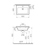 Umyvadlo Vitra S50 65x48,5 cm otvor pro baterii uprostřed 5311-003-0001. Technický nákres 