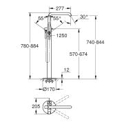 Vanová baterie Grohe Essence New Hard Graphite 23491A01. Technický nákres 