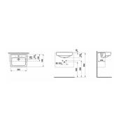 Umyvadlo Laufen Pro 56x44 cm otvor pro baterii uprostřed H8129610001041. technický nákres 