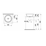 Umyvadlo na desku Laufen Pro 42x42 cm bez otvoru pro baterii H8129624001091. technický nákres