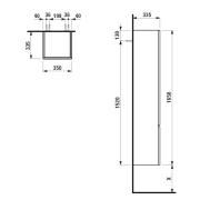Koupelnová skříňka vysoká Laufen Pro 35x33,5x165 cm wenge H4831210954231. Technický nákres (levé otevírání)&nbsp;