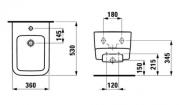 Bidet Laufen Pro S závěsný, vnitřní přívod H8309614003021 (Technický nákres)