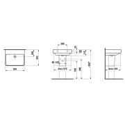 Umyvadlo Laufen Pro S 55x46,5 cm bez otvoru pro baterii, bez přepadu H8109624001421. Technický nákres&nbsp;