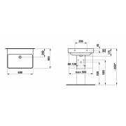 Umyvadlo Laufen Pro S 55x46,5 cm, 60x46,5 cm, 70x46,5 cm bez otvoru pro baterii. technický nákres 2 